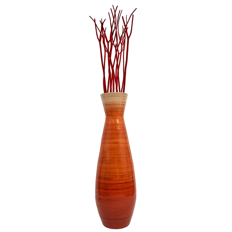 31.5"" Tall Bamboo Floor Vase, Glossy Orange