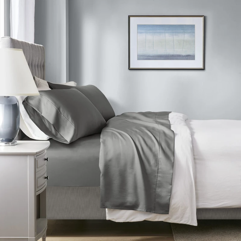 Beautyrest 1000 Thread Count, Solid Color Bed Sheets Set, Elastic Deep Pocket, All Season, Breathable, HeiQ Smart Temperature, Soft Cotton Blend Bedding, Matching Pillowcase, Queen Charcoal 4 Piece