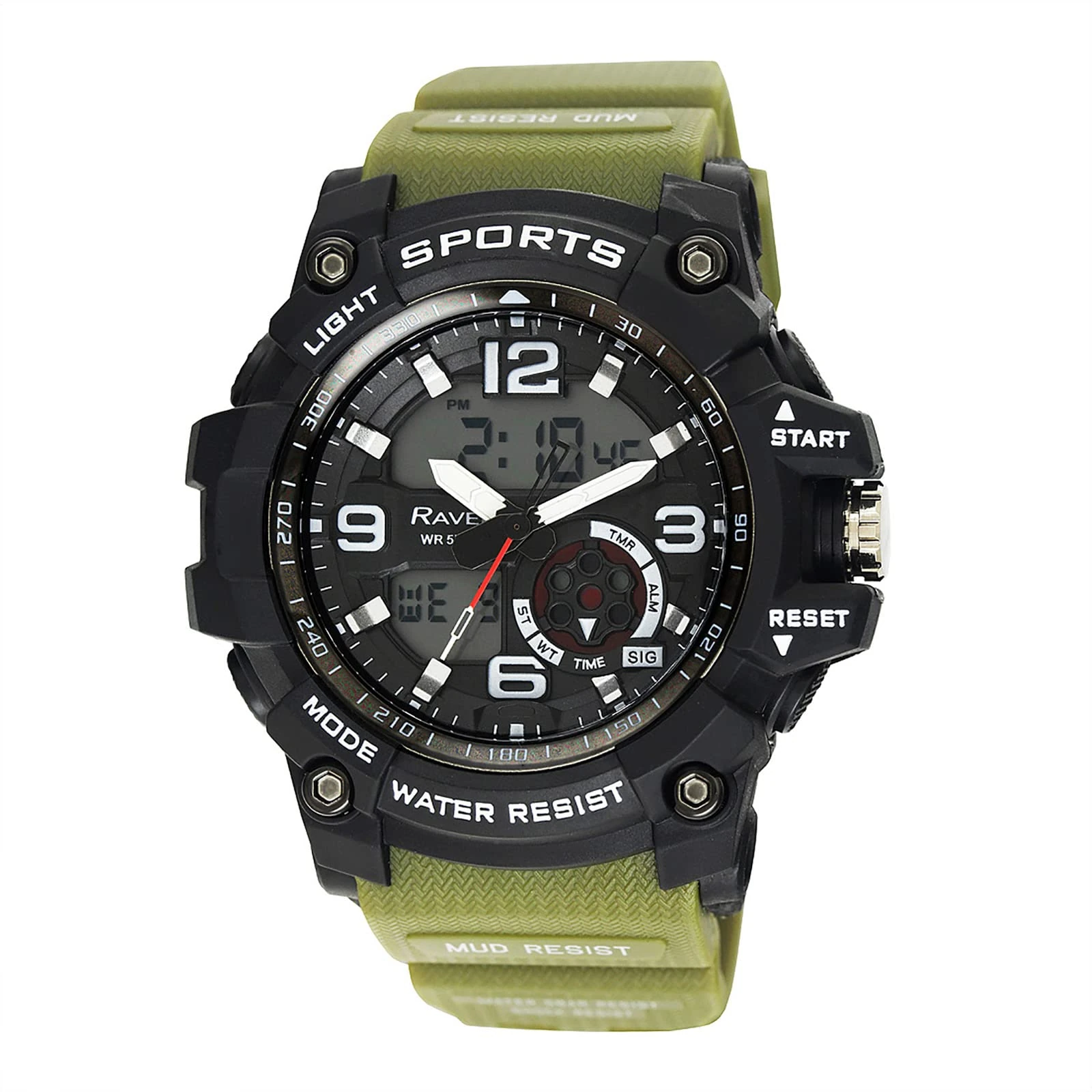 Ravel - Mens 5ATM Ana-Digi Quartz Watch with Light - RDT.2B - Khaki Green