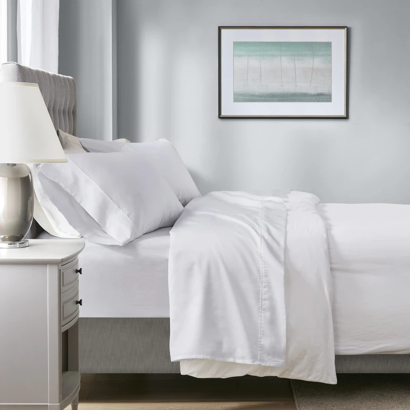 Beautyrest 1000 Thread Count, Solid Color Sheet Set, Elastic Deep Pocket, All Season, Breathable, HeiQ Smart Temperature, Soft Cotton Blend Bedding, Matching Pillowcase, King White 4 Piece
