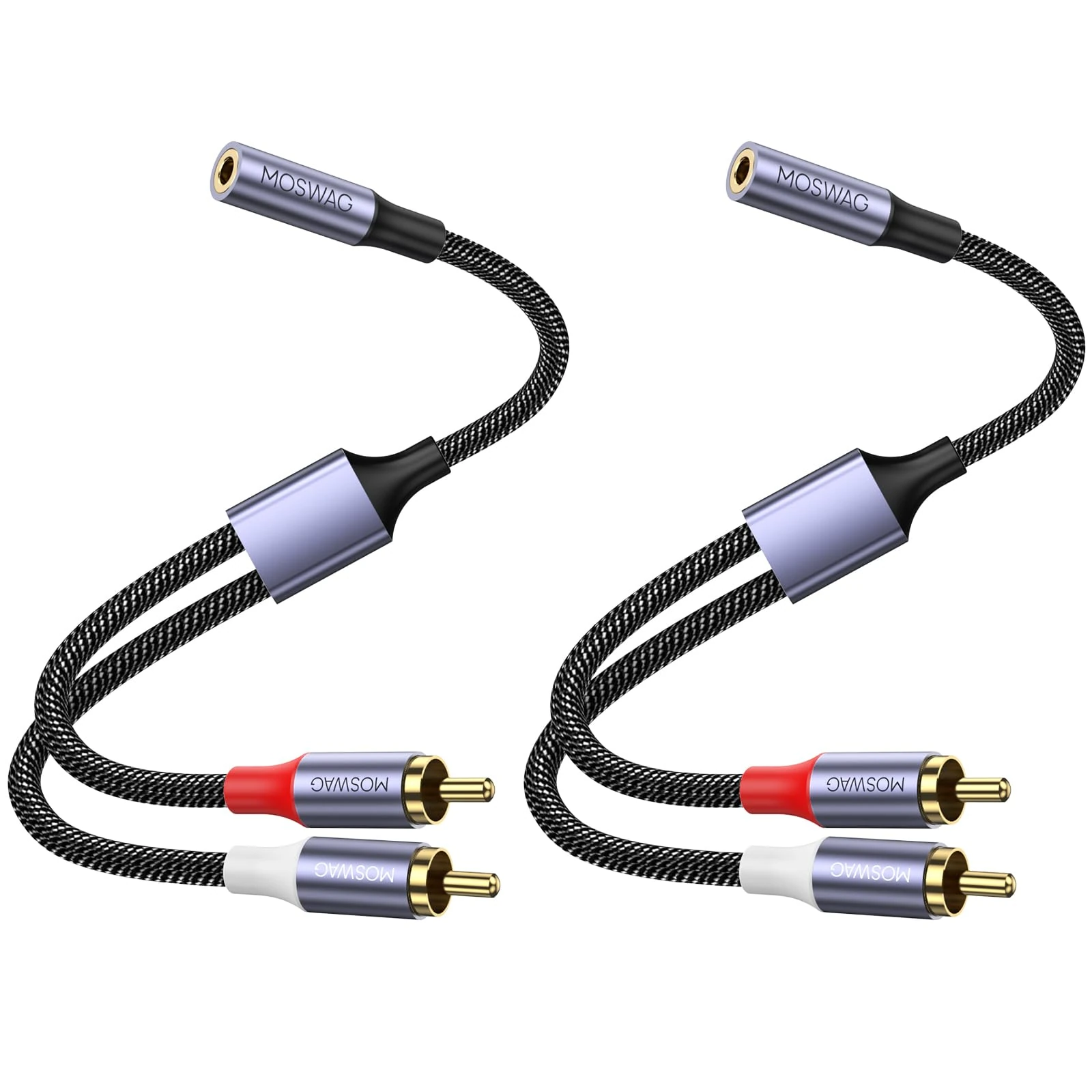 MOSWAG 3.5mm to RCA Audio Cable Adapter - 3.5mm Female to Stereo RCA Male Bidirectional AUX Headphone Jack Plug Y Splitter to Left/Right 2 RCA Male Connector Plug Wire Cord