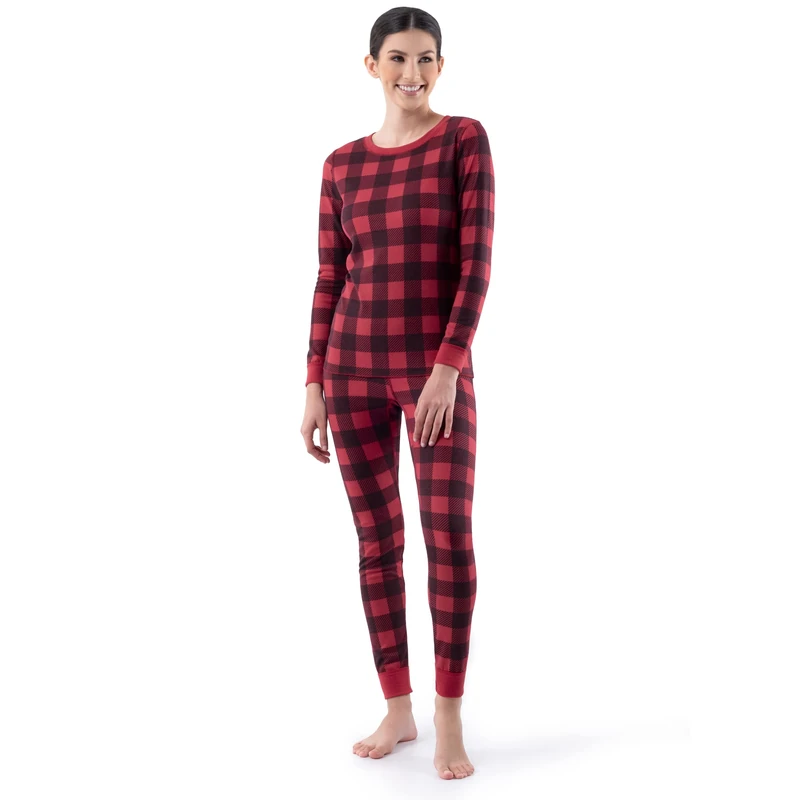 Fruit of the Loom Women's Micro Waffle Premium Thermal Set Pajama, Buffalo Plaid, 1X Plus
