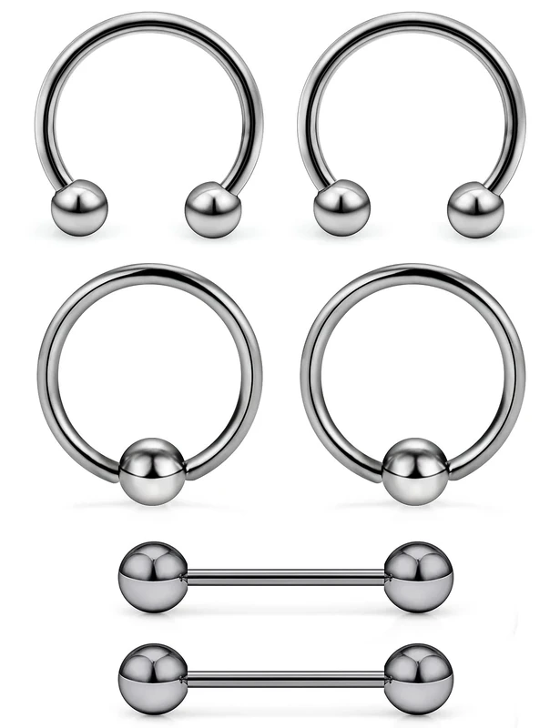 Uqnwbdq 16G 14G G23 Titanium Nipple Piercing Jewelry Tongue Rings Hypoallergenic Horseshoe Captive Bead Tongue Nipple Ring Nipplerings Barbells Hoops Rings Piercing Jewelry for Women Men 14MM 3 Pairs