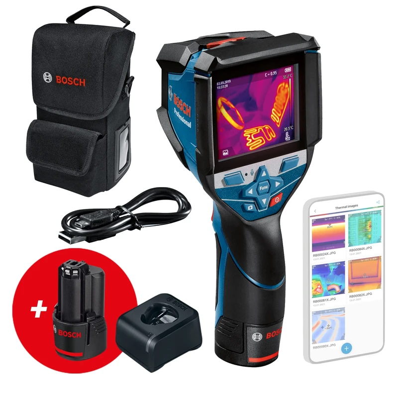 Bosch Professional 12V System Thermal Imaging Camera GTC 600 C (2 x 12V Battery, with App Function, Temperature Range: -20°C to +600°C, Resolution: 256x192 px, Protective Case) - Amazon Exclusive Set