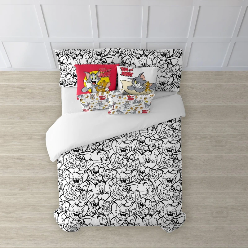 BELUM | Tom & Jerry Duvet Cover | Tom & Jerry Model Black & Withe Duvet Cover with Buttons | Duvet Cover 100% Cotton | Duvet Cover (180 cm Bed (260 x 240 cm))