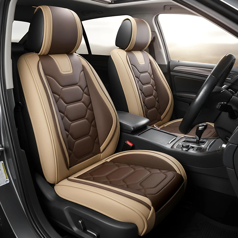 OASIS AUTO Car Seat Covers Premium Waterproof Faux Leather Cushion Universal Accessories Fit SUV Truck Sedan Automotive Vehicle Auto Interior Protector Front Pair (OS-004 Coffee)