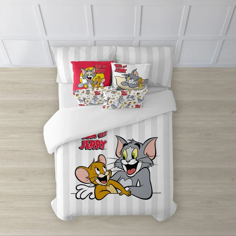 BELUM | Tom & Jerry Duvet Cover | Tom & Jerry Basic Duvet Cover | Duvet Cover with Buttons | 100% Cotton | Duvet Cover (180 cm Bed (260 x 240 cm))