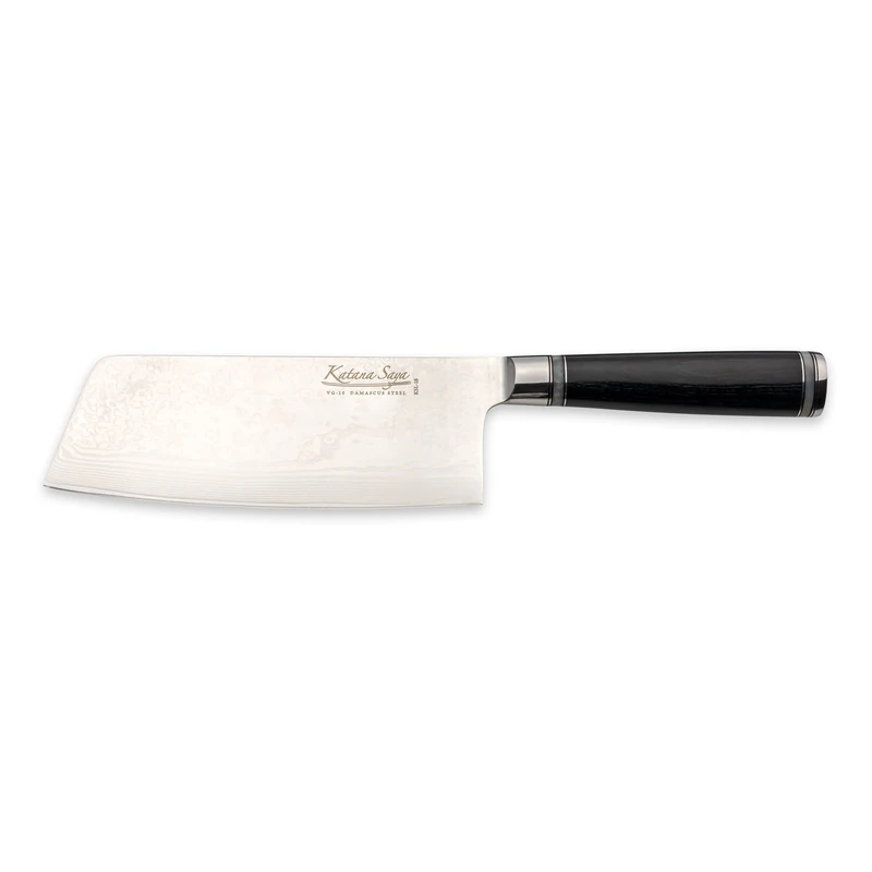 Katana Saya Pakkawood 18cm Chinese Chef's Knife, 67-Layer VG-10 Damascus Stainless Steel, Black Pakkawood Handle