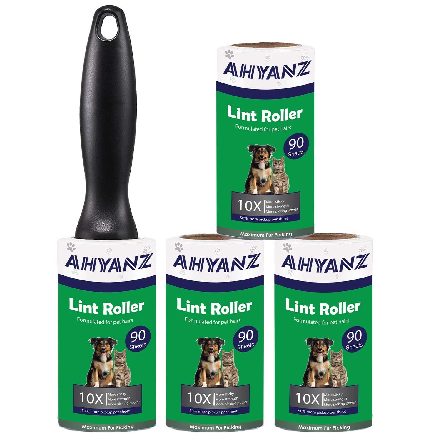 Lint Rollers Refills set 360 Sheets, Excellent Quality, Super Extra Sticky, Easy Peel 1 Roller + 4 Lint Roller, Removes Pet Hair, Fur, Fluff & Dust From All Fabrics Carpet Bed Sofa Clothes & Furniture