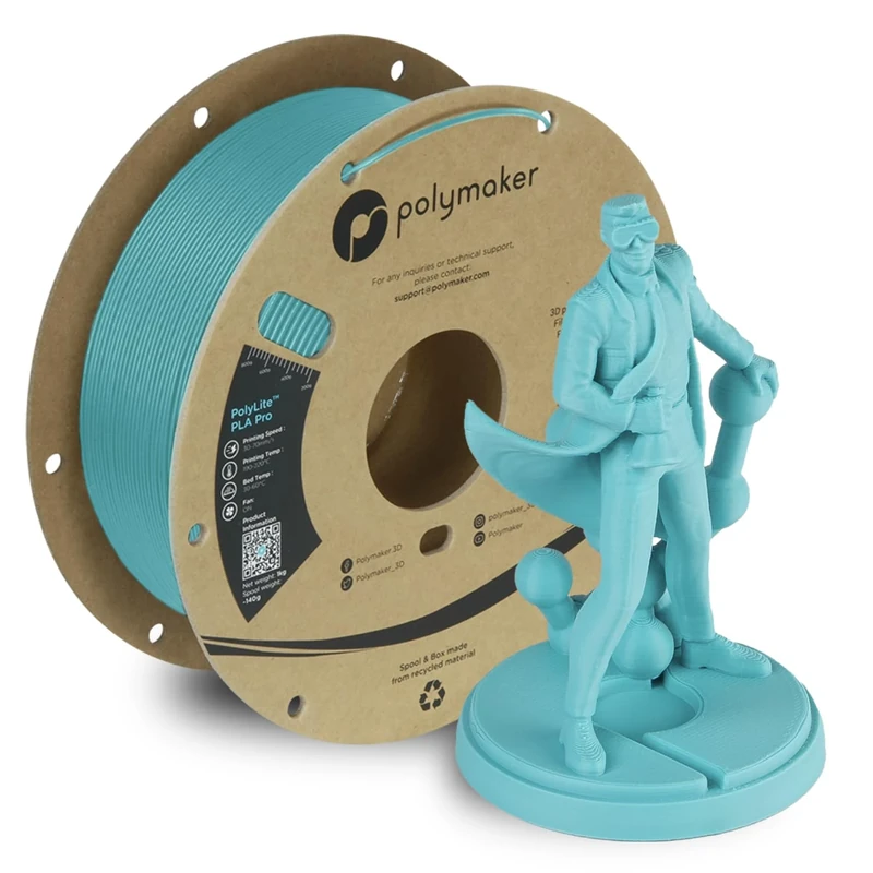 Polymaker 1.75mm Teal PLA PRO Filament, 1kg - Powerful & High Rigidity, Tough & Jam-Free, 3D Printer Filament