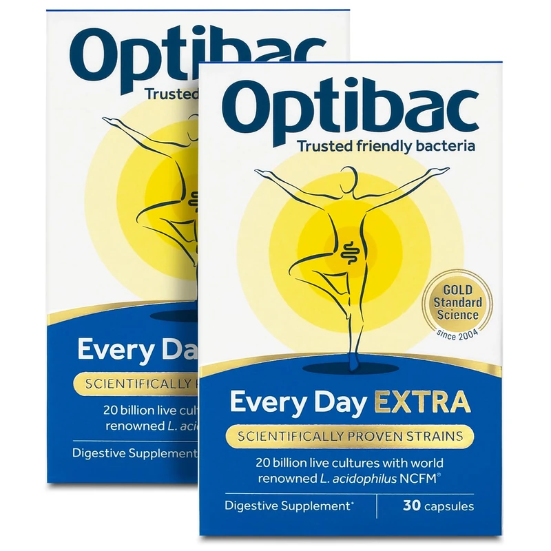 Optibac Probiotics Every Day Extra - Advanced Digestive Probiotic Supplement - Most Researched Lactobacillus Acidophilus - 60 Vegan Capsules
