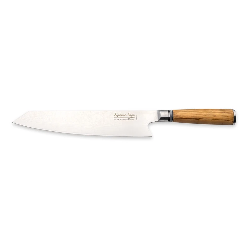 Katana Saya Olive Wood 24cm Kiritsuke Knife, 67-Layer VG-10 Damascus Stainless Steel, Natural Olive Wood Handle