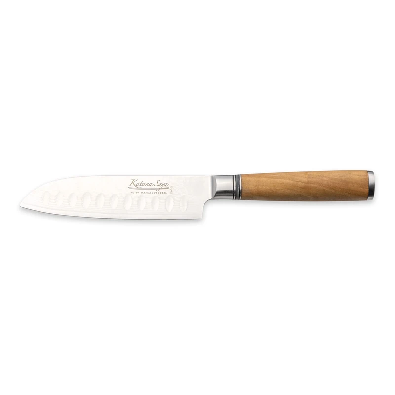 Katana Saya Olive Wood 12cm Santoku Knife, Japanese 67-Layer VG-10 Damascus Stainless Steel, Natural Olive Wood Handle, Kitchen Knife