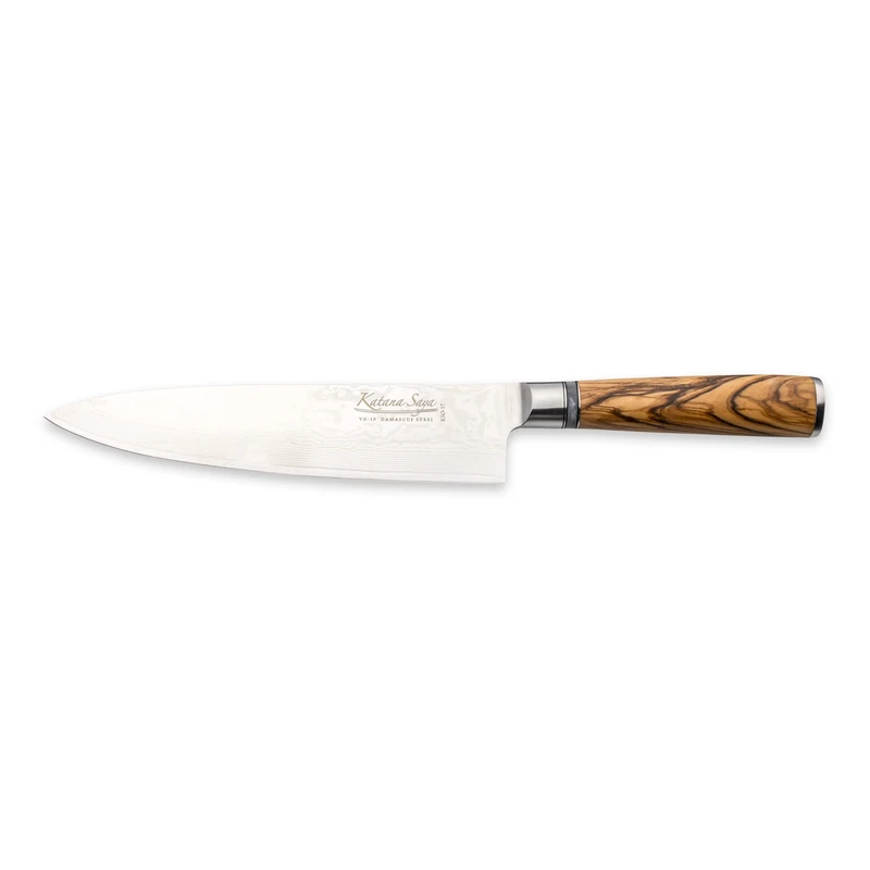 Katana Saya Olive Wood 20cm Chef's Knife, Japanese 67-Layer VG-10 Damascus Stainless Steel, Natural Olive Wood Handle, Kitchen Knife