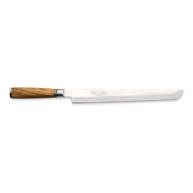 Katana Saya Olive Wood 27cm Tako Sashimi Knife, Japanese 67-Layer VG-10 Damascus Stainless Steel, Natural Olive Wood Handle, Kitchen Knife