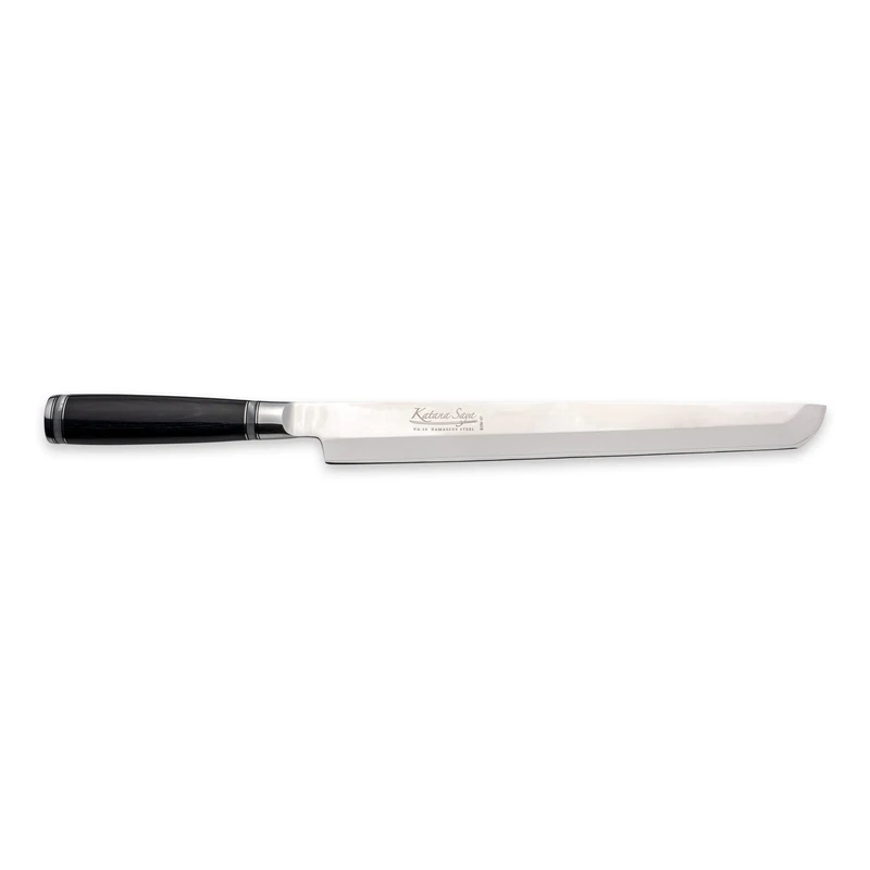 Katana Saya Pakkawood 27cm Tako Sashimi Knife, Japanese 67-Layer VG-10 Damascus Stainless Steel, Black Pakkawood Handle, Kitchen Knife