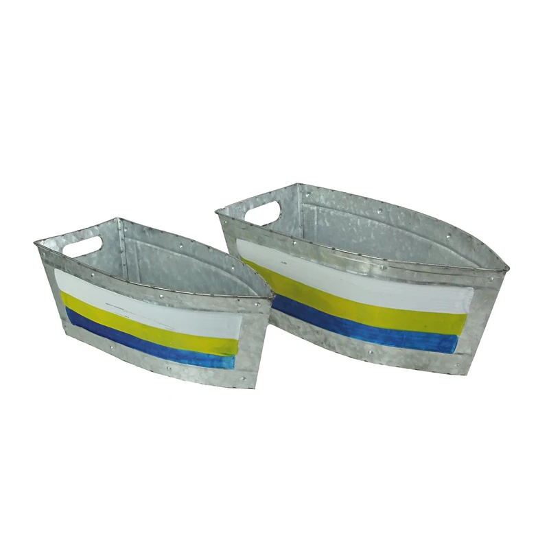 Zeckos Set of 2 Galvanized Metal Boat Planters - Stylish Flower Tubs for Indoor and Outdoor Greenery - Seafaring Charm - Nautical Decor for Your Home and Garden