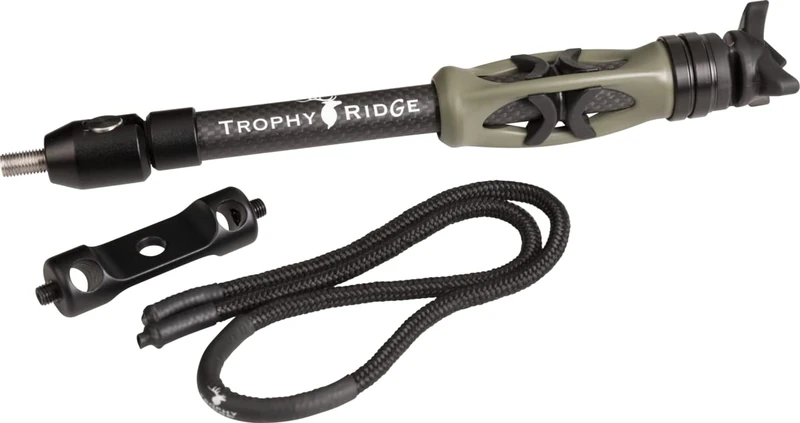 Trophy Ridge Hitman 8" Carbon Fiber Archery Bow Stabilizer in Olive Green - Vibration Reduction, Quick Disconnect System, Pre-Assembled with 1 oz. Removable Weights