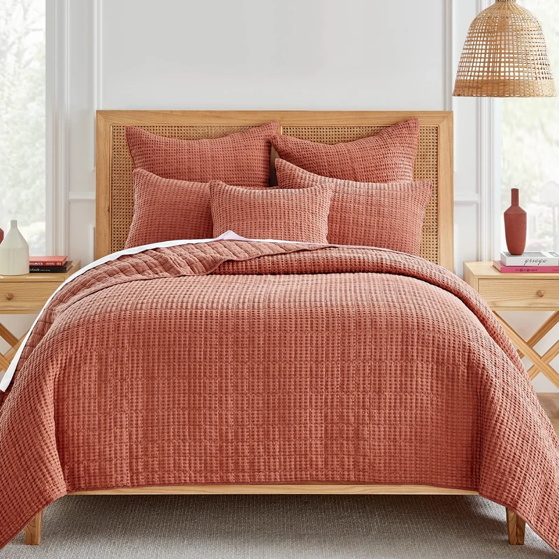 Levtex Home Mills Waffle King/Cal King Quilt Set (106x92in) with 2 Pillow Shams (36x20in) - Adobe - 100% Cotton King Size Quilt Bedding Set - Lightweight, Soft, Pre-Washed
