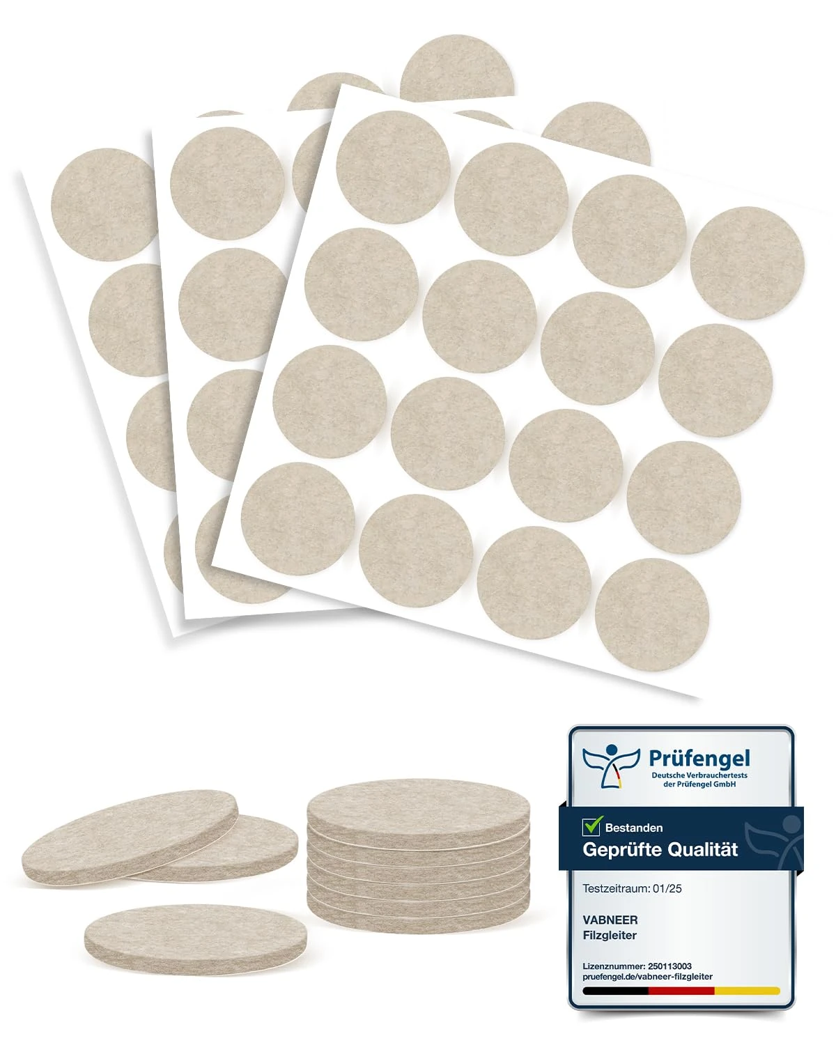 VABNEER 48 Pieces Felt Pads, 40 mm Beige Self-Adhesive Floor Protector Felt Pad, 5 mm Thick, Furniture Pads for Furniture Feet (Round, 40 mm)
