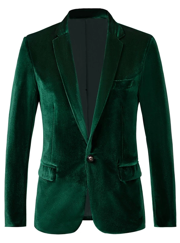 RONGKAI Mens Velvet Blazer Slim Fit Fashion Suit Jacket for Wedding Prom Dinner Party, Green, M