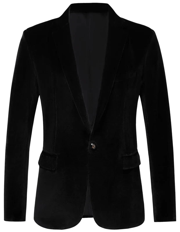 RONGKAI Mens Velvet Blazer Slim Fit Fashion Suit Jacket for Wedding Prom Dinner Party, Black, S