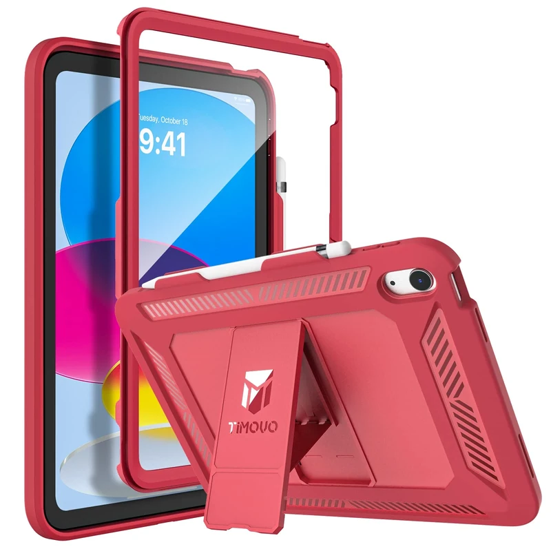 TiMOVO Case for iPad (A16) 11th Generation 11 Inch 2025, iPad 10th Generation Case 2022 with Screen Protector, Heavy Duty Shockproof Rugged Protective Cover - Red