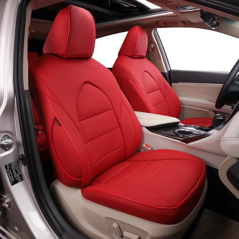EKR Custom Fit Camry Carseat Covers for Select Toyota Camry Hybrid LE,Hybrid SE,Hybrid SE Nightshade 2018 2019 2020 2021 2022 2023 2024 -Full Set,Leather (Red)