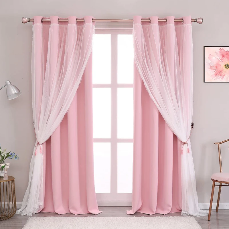 SOFJAGETQ Blackout and Sheer Curtain Set - 2 Pack, Light Pink