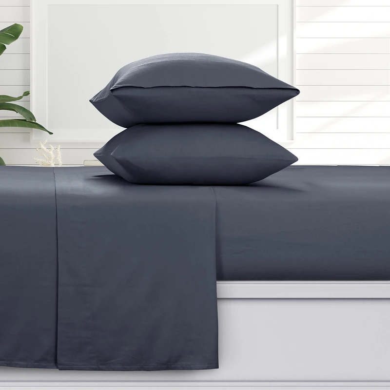 Tribeca Living Solid Flannel Queen Sheet Set, Super Soft 100% Cotton, Extra Deep Pockets, Cloudy Blue - Image 1