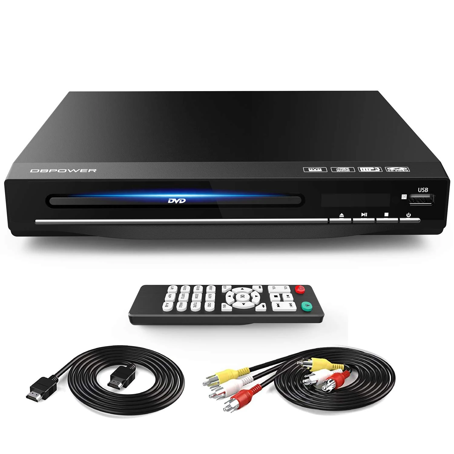 DBPOWER DVD Player for TV, DVD Players with HDMI & AV Cable, Full HD 1080P All-Region Free DVD CD MP3 Player with Remote Control, USB Port (non blueray)