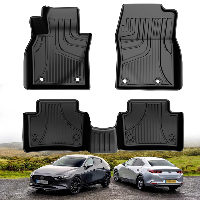 Automotive Floor Mats Custom fit Mazda 3 2019-2024 All Models Include Hatchback&Sedan, Floor Liners Original for 1st Row and 2nd Row, Heavy Duty Protection Floor Mat, All Weather Guard Foot Liners