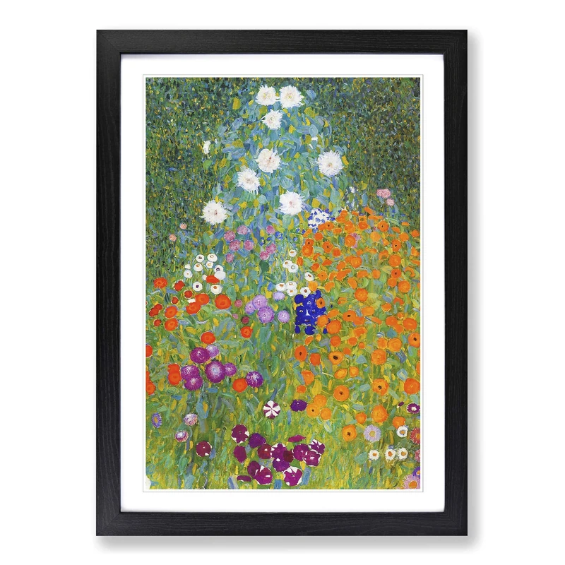 Gustav Klimt Flower Garden Framed Print | A2 Oak Framed Wall Art | Ready to Hang | Modern Floral Picture | Living Room Bedroom Lounge Office