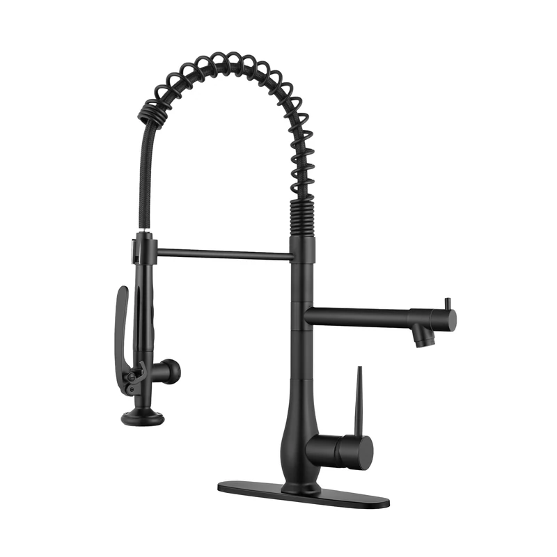 GIMILI Matte Black Kitchen Faucet with Pull Down Sprayer Single Handle High Pressure Kitchen Sink Faucet Commercial Double-Headed Kitchen Faucets