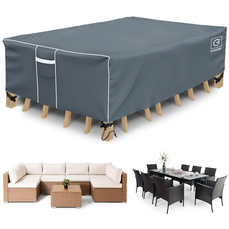 Outdoor Furniture Cover Waterproof, Outdoor Sectional Cover, 500D Heavy Duty, All Weather Protection Rectangular Patio Covers for Outdoor Furniture Set, 126" L x 64" W x 29" H -Grey