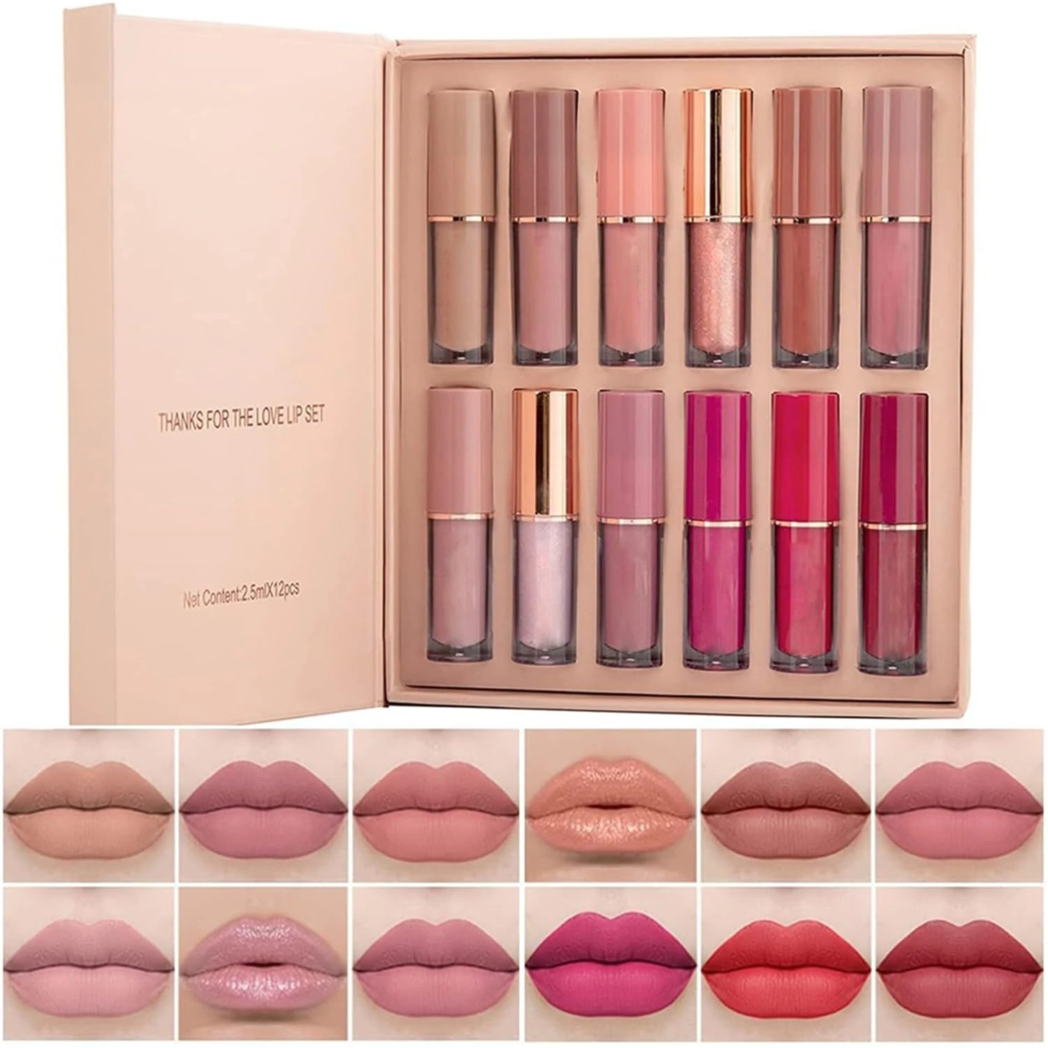 Beliky Girl 12 Colors Nude Liquid Lipstick Makeup Set Matte Velvet Non-Stick Cup Not Fade Long-Lasting Waterproof Pink Lip Gloss High Shine Lip Plumping Glass Finish Lipstick Set Gift Kit For Women