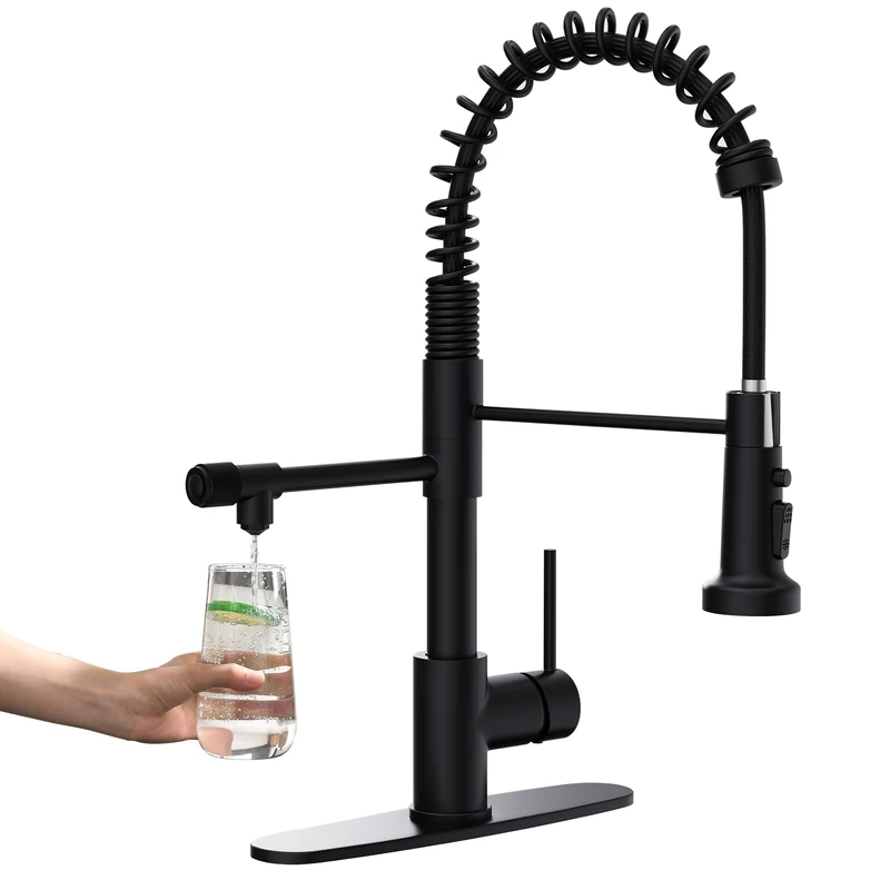GIMILI Drinking Water Faucet 3 in1 Commercial Style Pull-Down Single Handle Filter Kitchen Faucet for Water Filtration System, Matte Black,Without Water Filtration Device