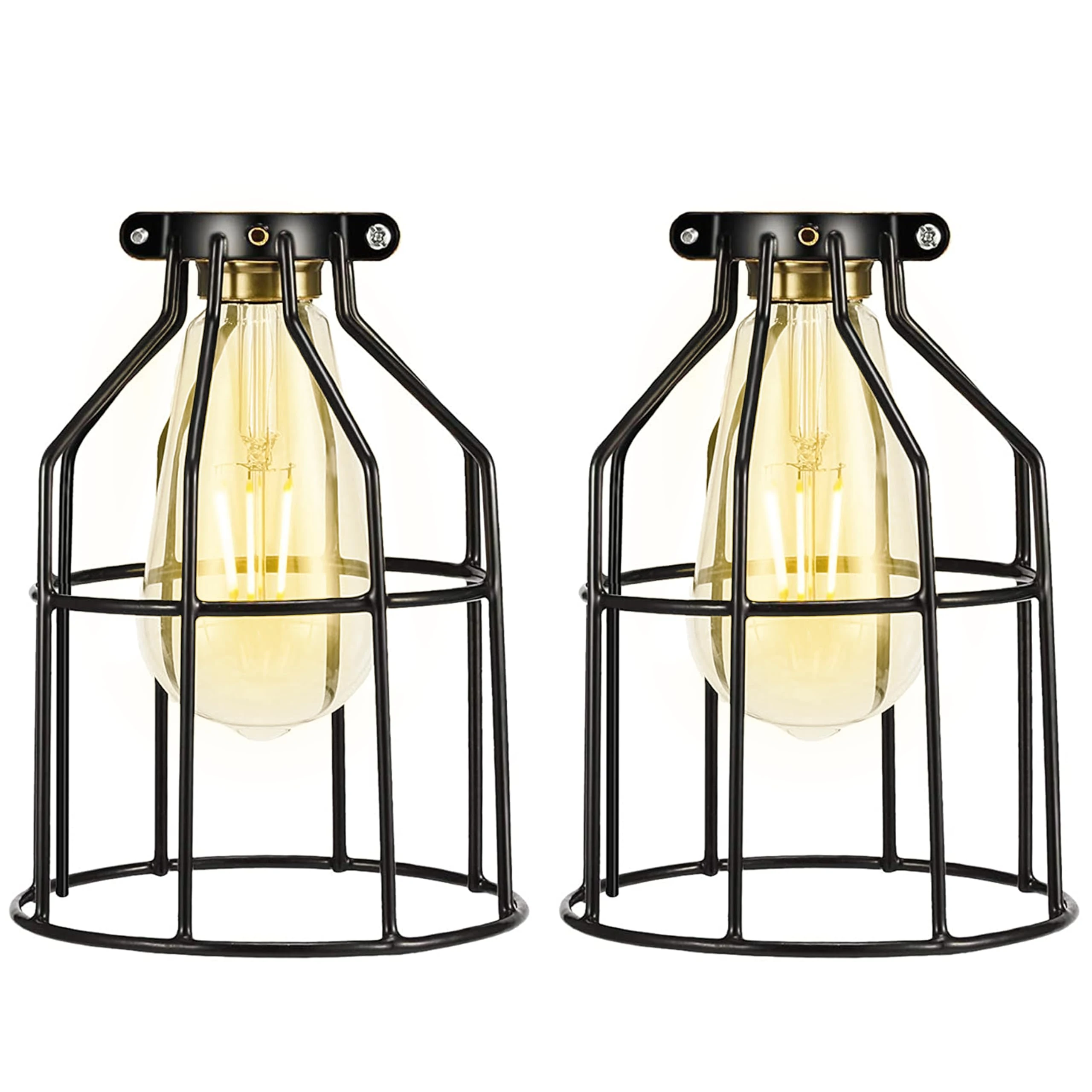 Simple Deluxe 2-Pack Metal Lamp Guard, Adjustable Industrial Clamp for Vintage Lamp Shade, Pendant, Farmhouse Light Fixture, and Hanging Lamp, Black