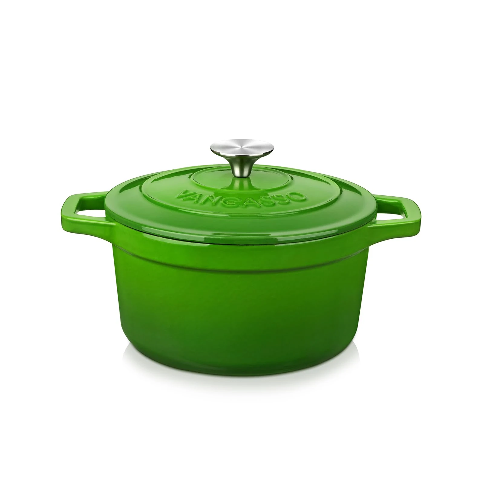 vancasso Green Enamelled Casserole 2 L Cast Iron Casserole Pot Non-Stick Oven Safe Induction Cookers For Stew Soup with Lid 20cm Round