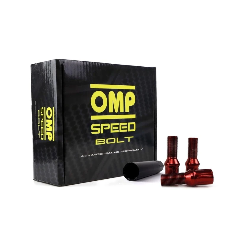 OMP SPEED Set of 20 Wheel Screws with Metric M14 x 1.25 Wrench 17/19 Long Threaded 27 mm Red and Material DIN 10.9