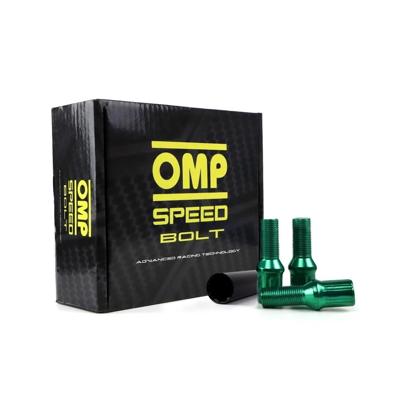 OMP SPEED Set of 20 Wheel Screws with Metric M12 x 1.5 Wrench 17/19 Long Threaded 27 mm Green and Material DIN 10.9