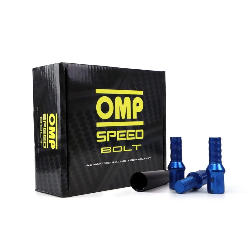 OMP SPEED Set of 20 Wheel Screws with Metric M14 x 1.25 Wrench 17/19 Long Threaded 27 mm Blue and Material DIN 10.9