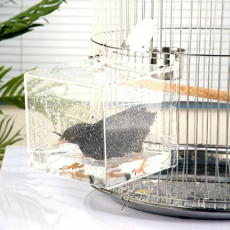 GURECOD Hanging Bird Bath Cube Bird Bathtub Bath Shower Box Bowl Cage Accessory for Little Bird Canary Budgerigar Parrots Crested Myna Cockatiel Lovebird Parakeet Bath (X L)