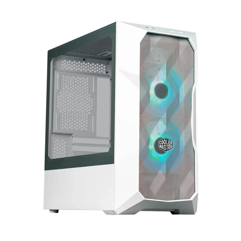 Cooler Master TD300 Mesh White PC Case - Mini-Tower, Designed for High Airflow, 2 x 120mm ARGB Intake Fans, Micro-ATX & Mini-ITX MB Support, Tempered Glass Side Panel, Removeable Top, ARGB/PWM Hub