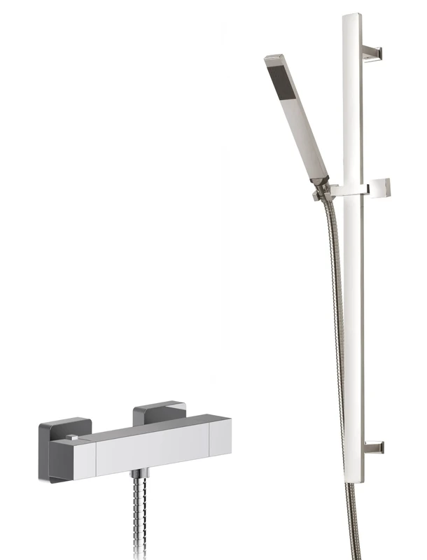 Hudson Reed SBS96BV1 Shower Bundle Modern Bathroom Sanford Square Thermostatic Bar Valve and Sheer Rectangular Slide Rail Kit with Single Function Handset, Chrome