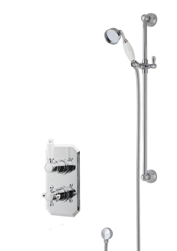 Nuie SBT54TW1 Bundle Traditional Bathroom Concealed Thermostatic Twin Shower Valve and Victorian Slider Rail Kit, Chrome