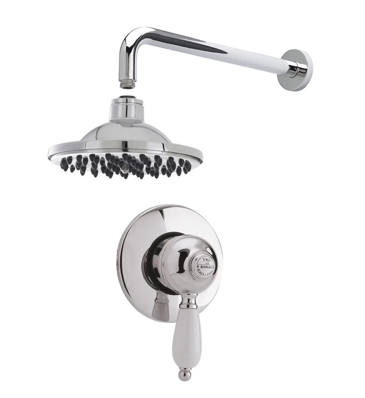 Nuie SBT51MV1 Bundle Traditional Bathroom Concealed Manual Valve with Lever Handle, Round Wall Mounted Arm and Fixed Shower Head, Chrome