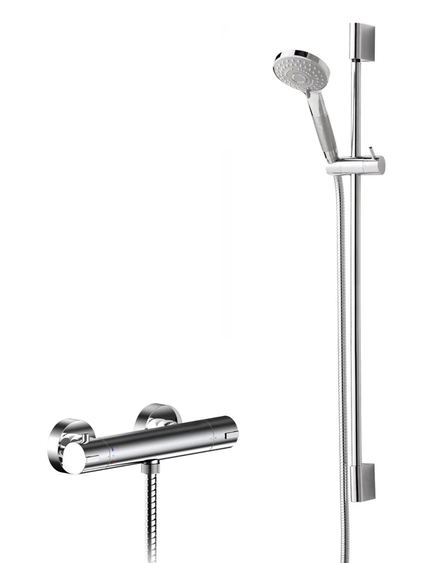 Hudson Reed SBR100BV1 Shower Bundle Modern Bathroom Round Thermostatic Bar Valve and Slimline Slide Rail Kit with Multi-Function Handset, Chrome
