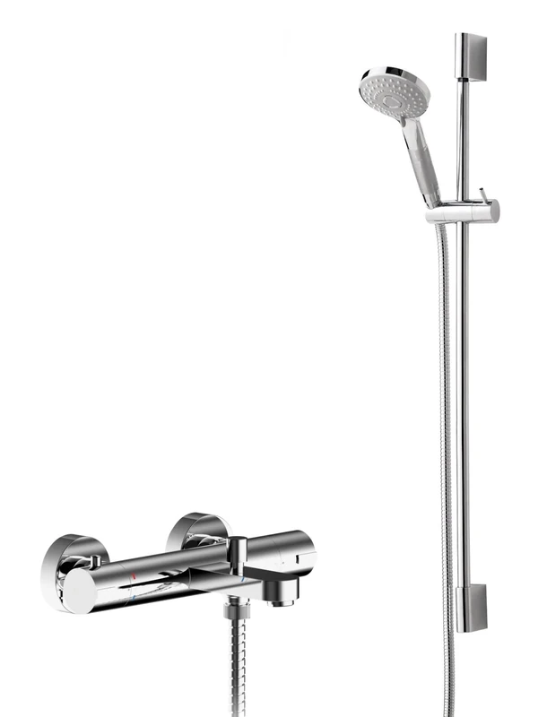 Hudson Reed SBR115BV2 Bundle Modern Bathroom Arvan Round Wall Mounted Thermostatic Bath Shower Mixer and Slimline Slide Rail Kit with Multi-Function Handset, Chrome
