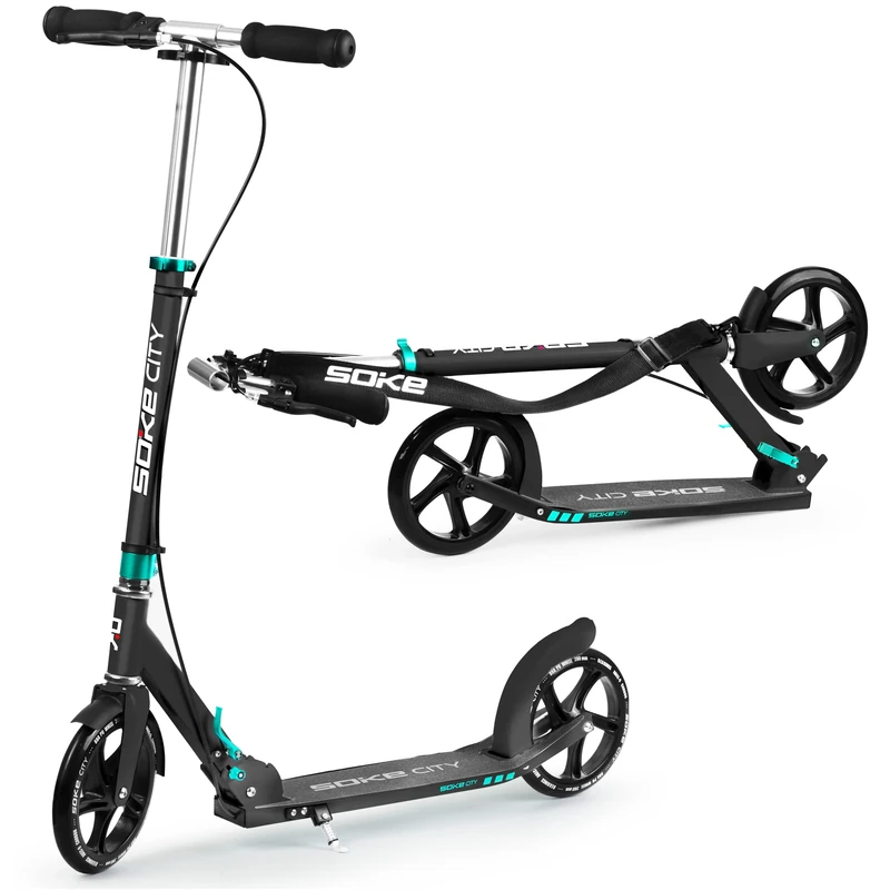 SOKE City Urban Recreational Scooter - Foldable Adjustable Handlebar - ABEC-9 Carbon Bearings Made of Chrome-Plated Steel - PU Wheels 88A - Aluminium Deck Turquoise